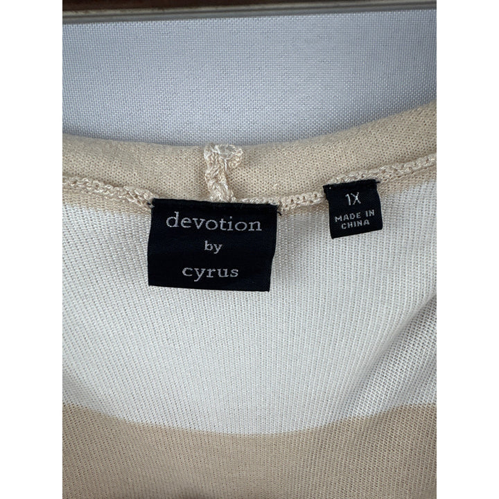 Women’s Devotion by Cyrus Size 1X Cream & Tan Striped Hooded Sweater