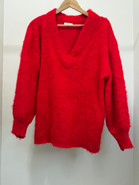 BP Mohair V‑Neck Oversized Sweater Pointsettia Red SzM