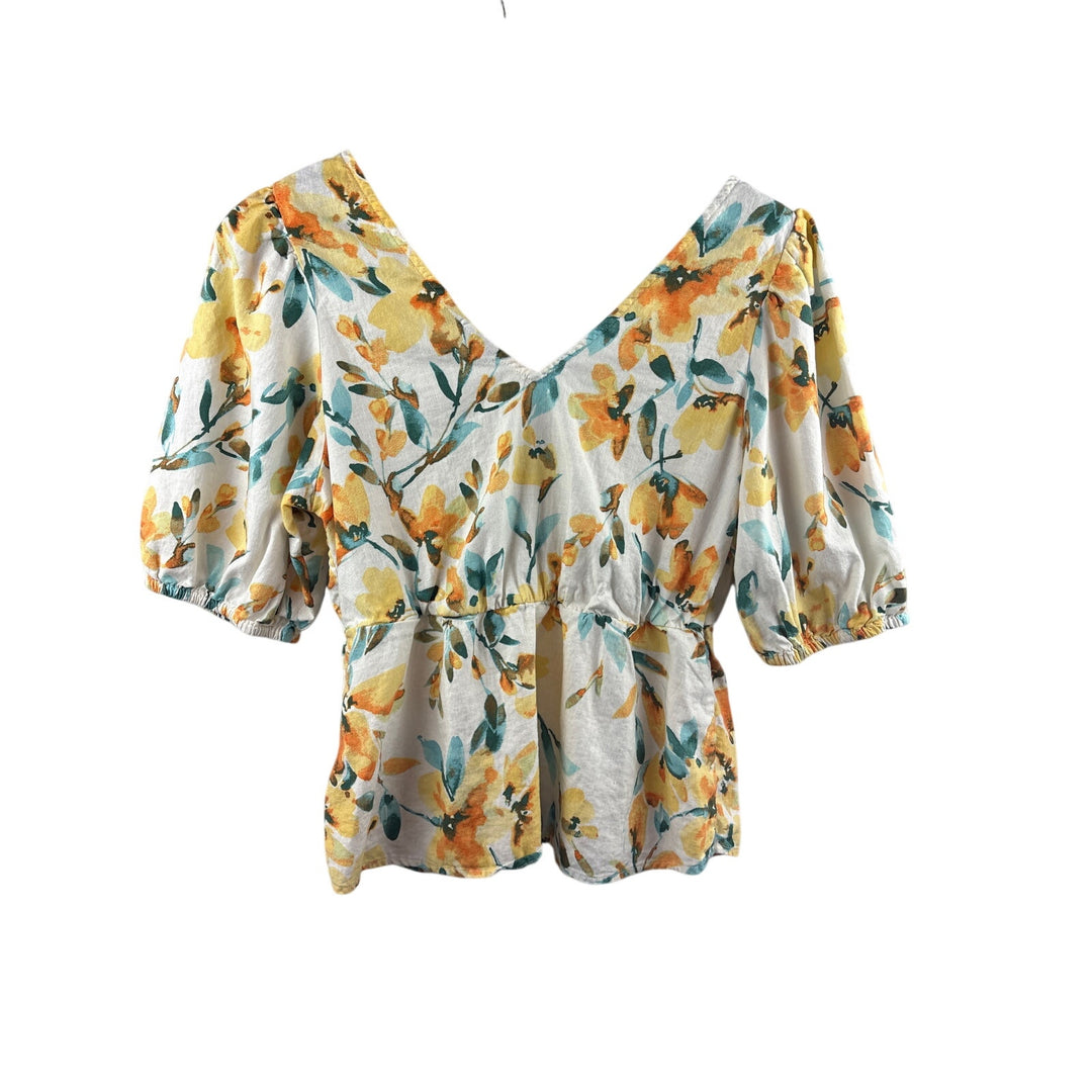 Women’s GAP Medium White Floral Bubble Sleeve Blouse