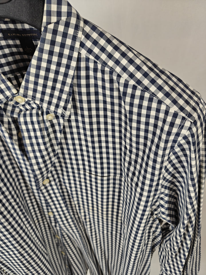 Men’s Banana Republic Dress Shirt Navy White Gingham Large