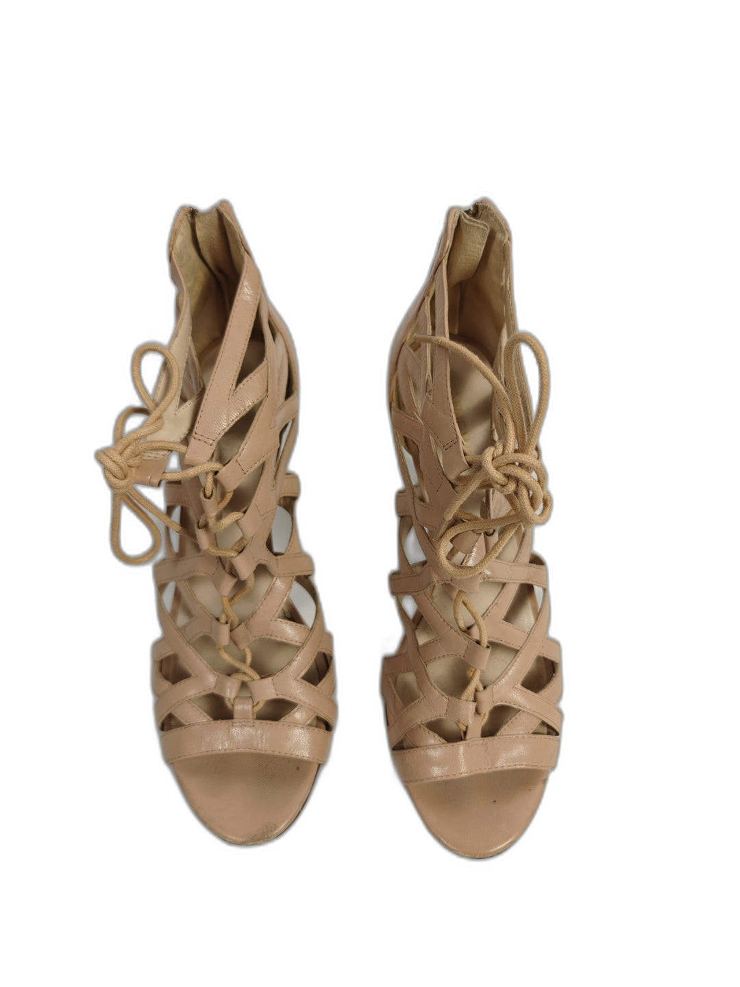 Women Nine West Lace Up Cage Heels Nude Size 8M