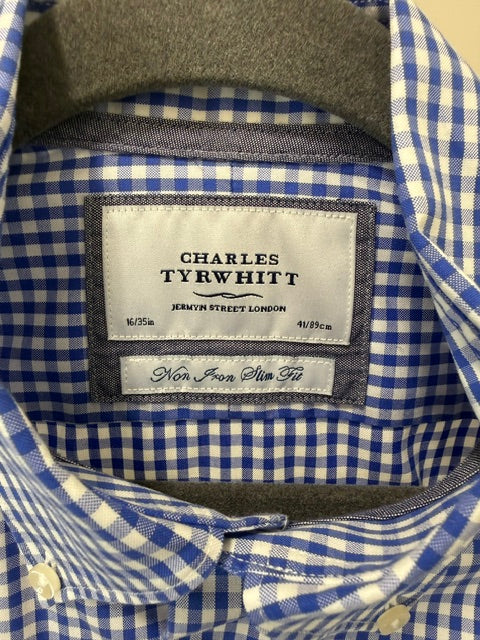 Charles Tyrwhitt Non‑Iron Slim Fit Check Shirt SzL(16/35)