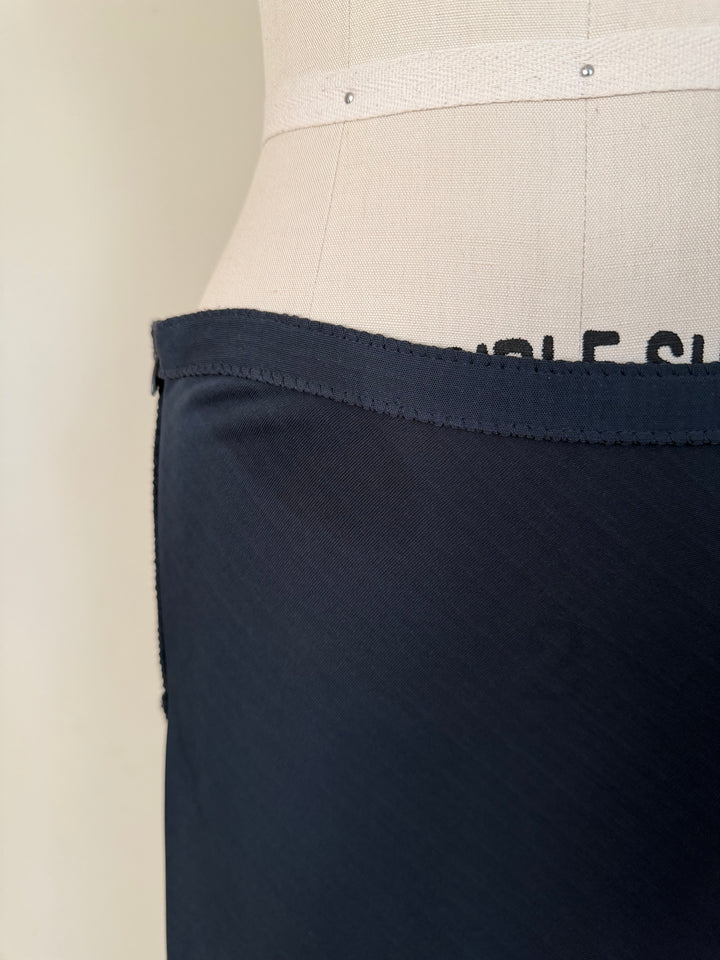 Vintage Navy Asymmetric Midi Skirt with Draped Slit