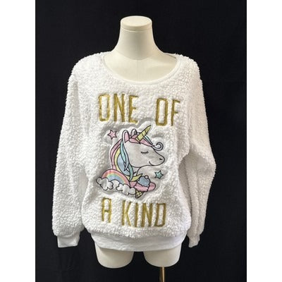 Women’s Snooze Button Unicorn Graphic Sweater Sz L
