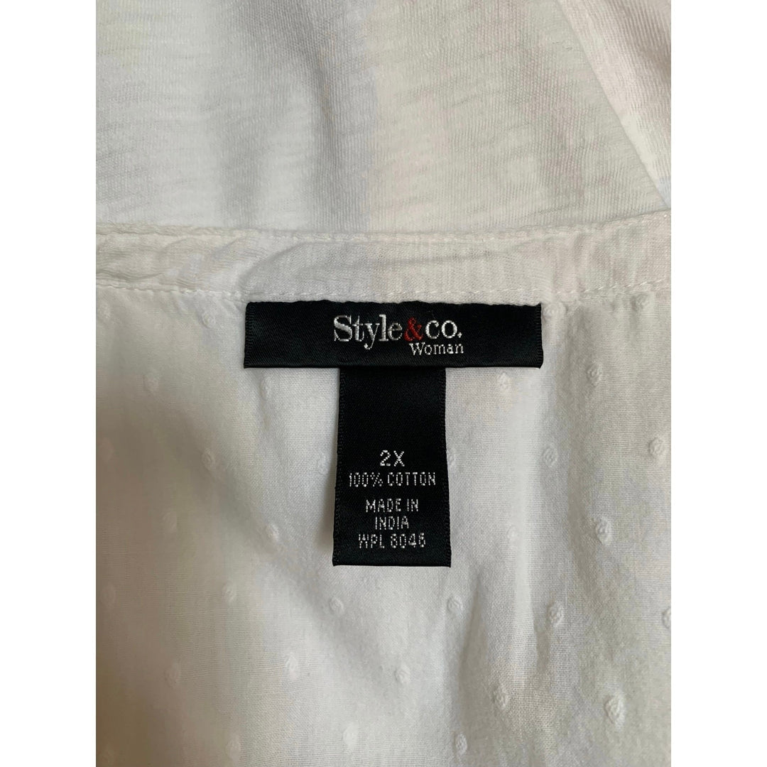 Women's Style& Co. White Button Up Blouse, 100% Cotton - Size 2X