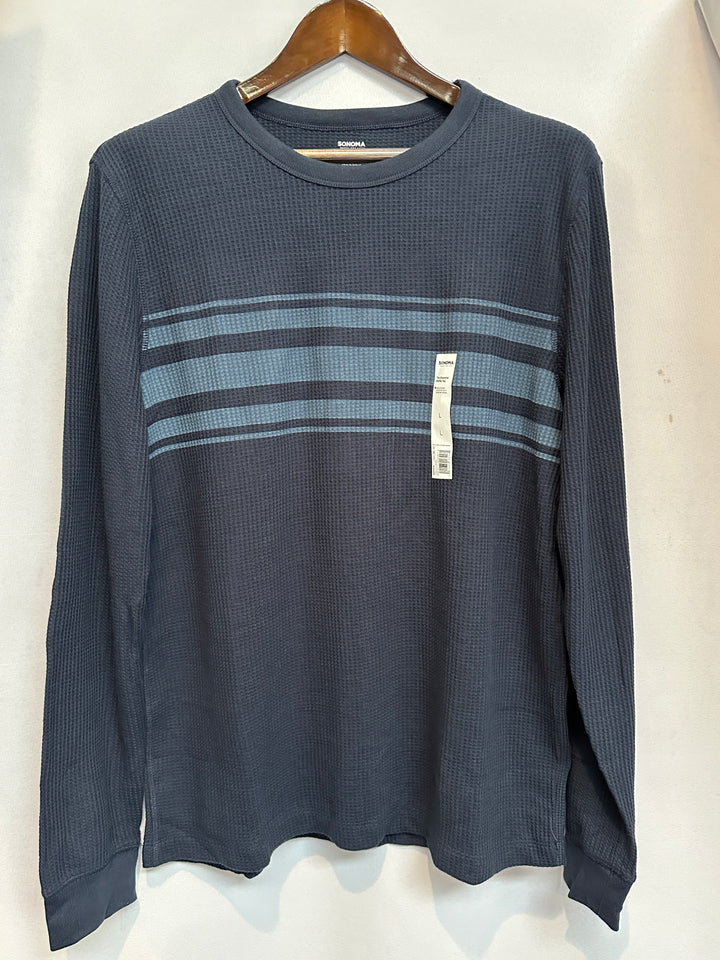 Men’s Sonoma Blue Striped Waffle Jersey Size L