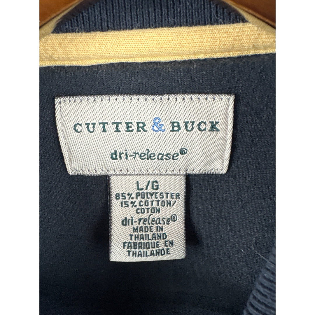 Men’s Cutter & Buck Large Black Polo Shirt w/ Tan Double Stripe