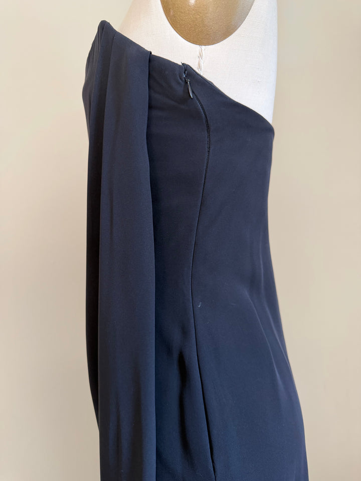 Vintage 1990s Calvin Klein Black Strapless Draped Column Maxi Gown