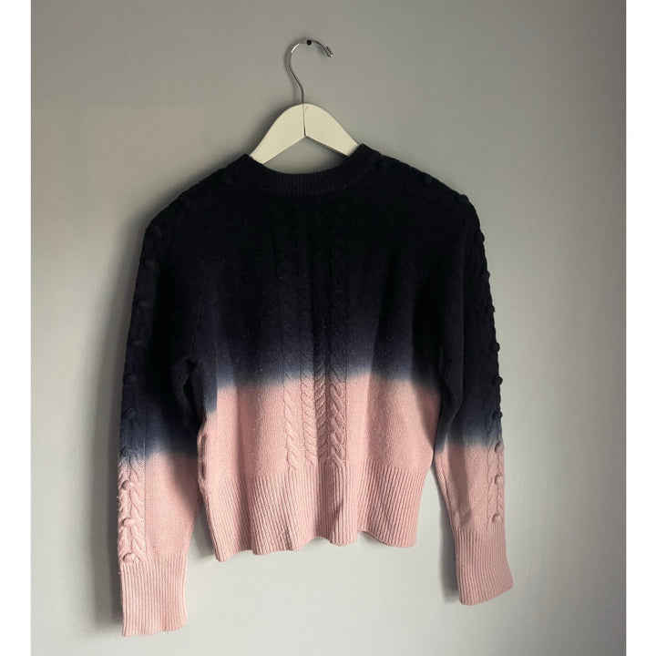 naadam navy blue pink ombre sweater Merino Wool Cashmere blend S Cableknit