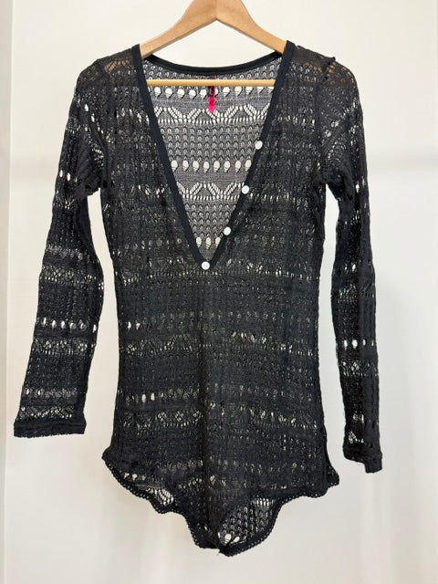Seven til Midnight Black Crochet Body Suit SzXL