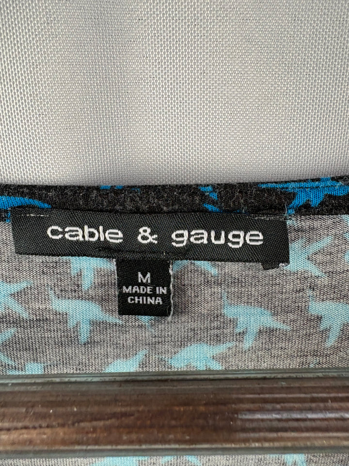 Women’s Cable & Gauge Medium Black Blouse w/ Blue Patterns