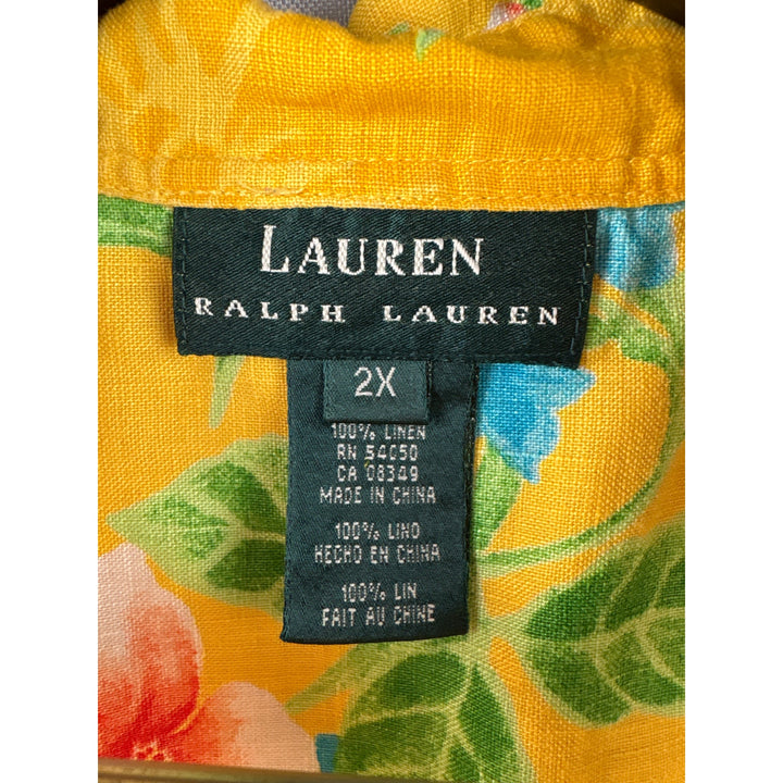 Women’s Green Label Ralph Lauren Size 2x Yellow Sleeveless Blouse w/ Multicolor Florals