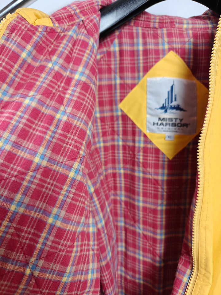 Misty Harbor Mens Yellow Hooded Rain Jacket Waterproof Plaid Lining XL