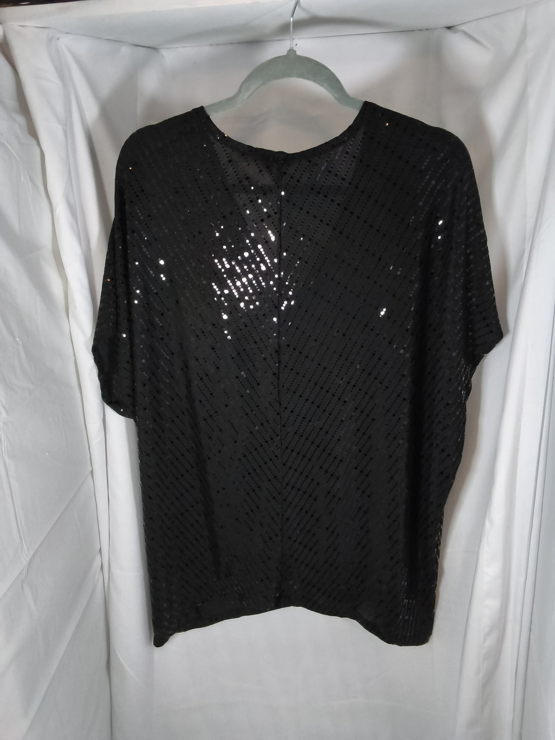 Silverwear Black Sequin V Neck Short Sleeve Party Blouse