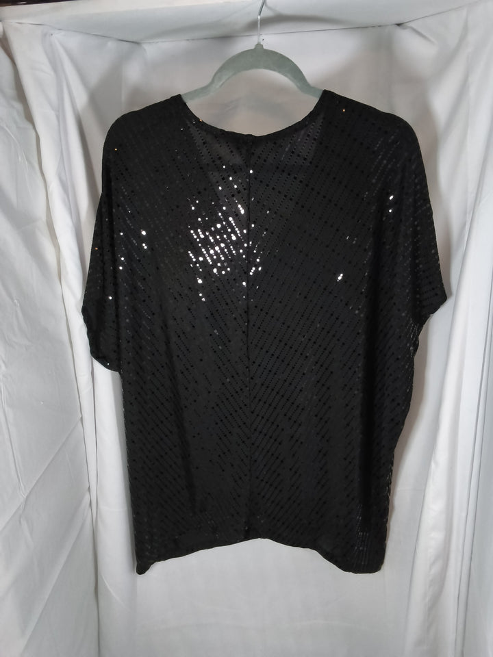 Silverwear Black Sequin V Neck Short Sleeve Party Blouse