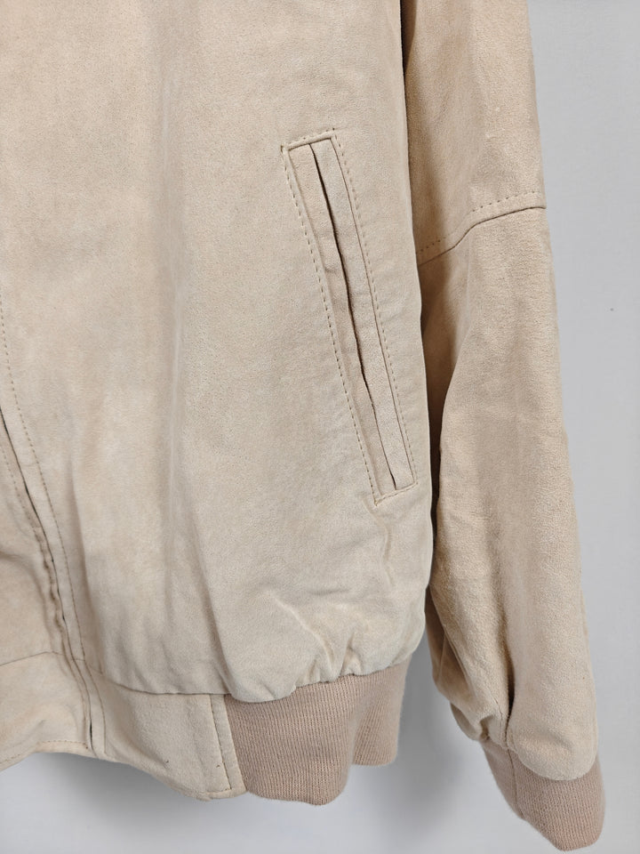 Mens Chukkers By Midwest Suede Leather Bomber Jacket Beige Size XL