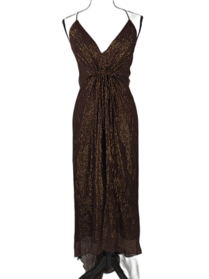 Womens Nicole Miller Collection Maxi Dress Brown Gold Size 10