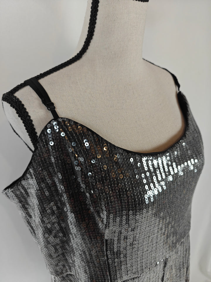 Women Hutch Sequin Romper Black Animal Print XL