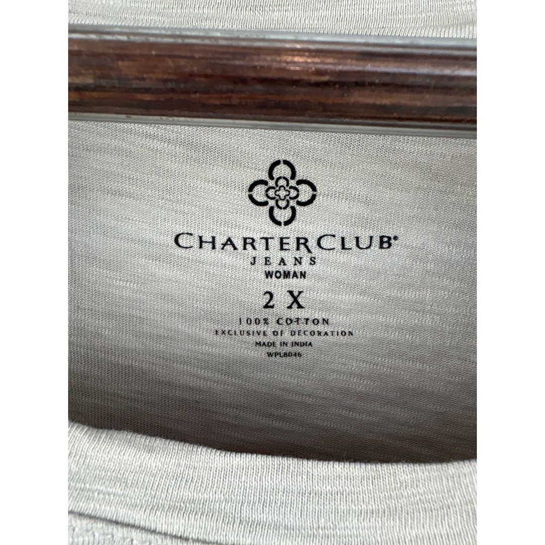 Women’s Charter Club Size 2X Dark & Light Grey Ombré 3/4 Sleeve Shirt w/ Florals