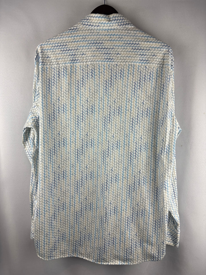 Men’s Bugatchi XXL White &amp; Blue Patterned Button Down