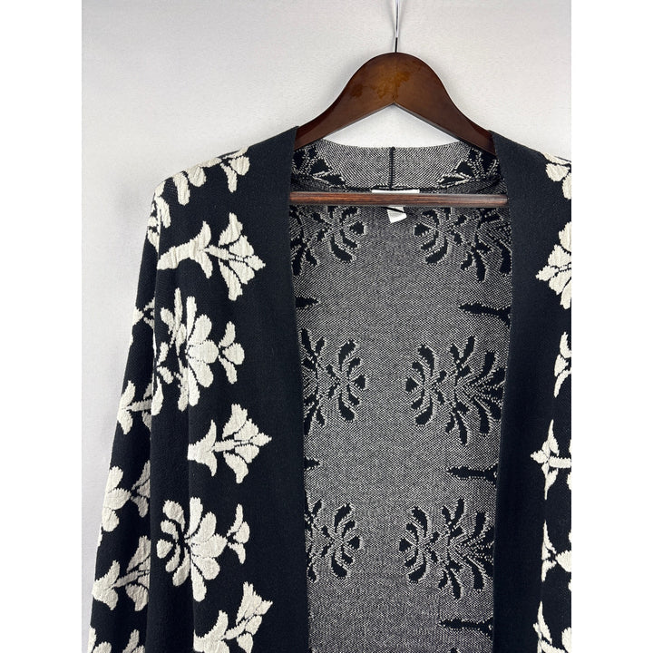 Women’s Charter Club Small Black Open Sweater w/ White Floral Design