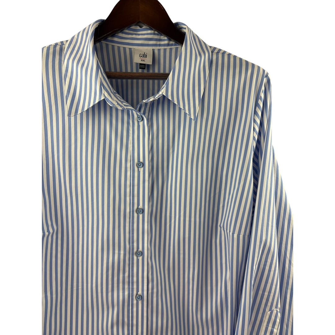Women’s Cabi XXL Blue & White Striped Oversized Button Up Shirt