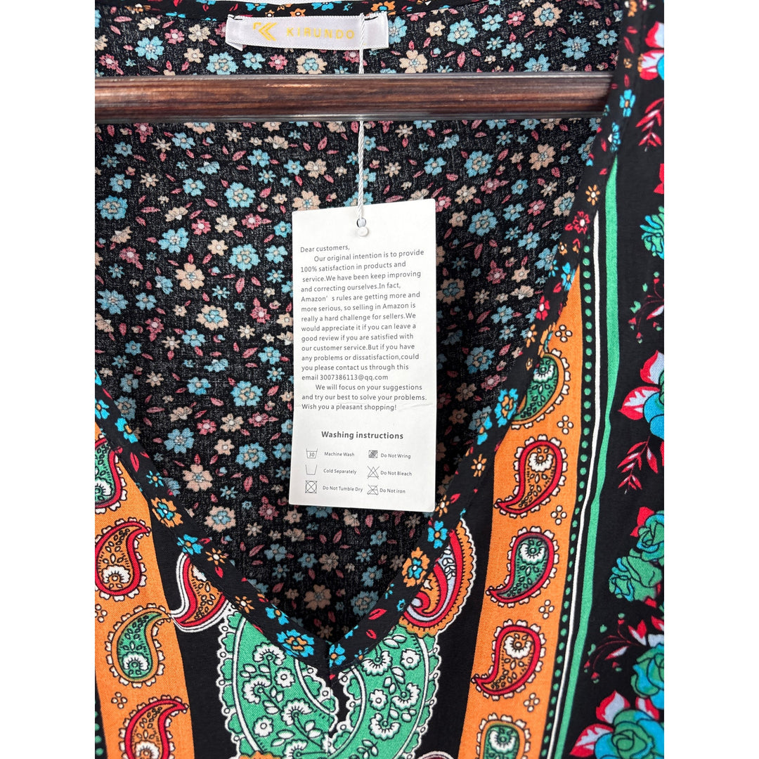 Women’s Kirundo Large Black w/ Multicolor Florals & Paisley Patterns Maxi Dress