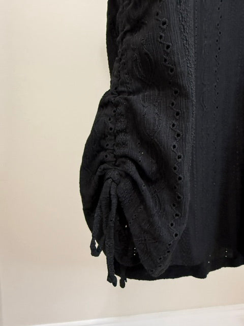 ChicMe Black Eyelet Ruched Swim Cover Up Dress SzXL