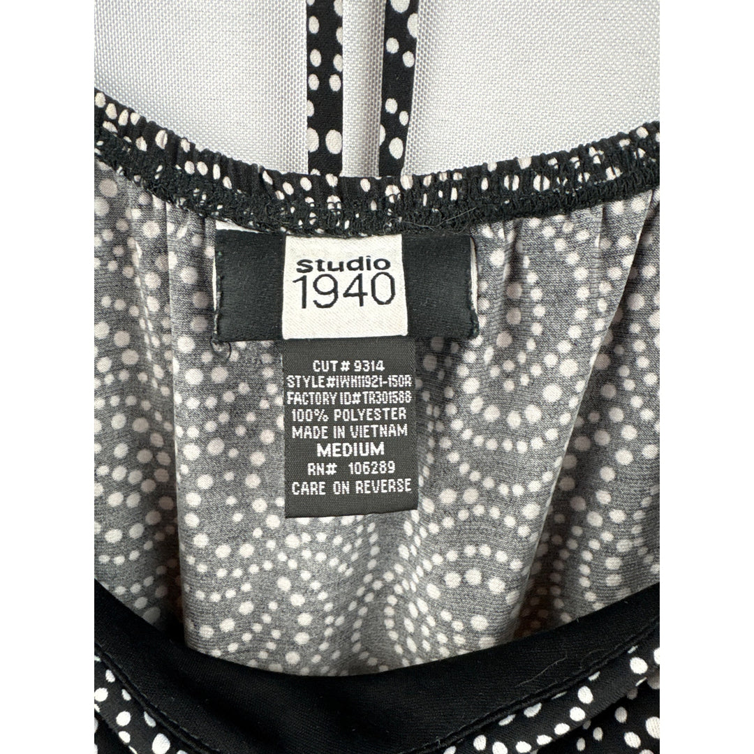 Women’s Studio 1940 Medium Black Tank Blouse w/ White Dot Oattern