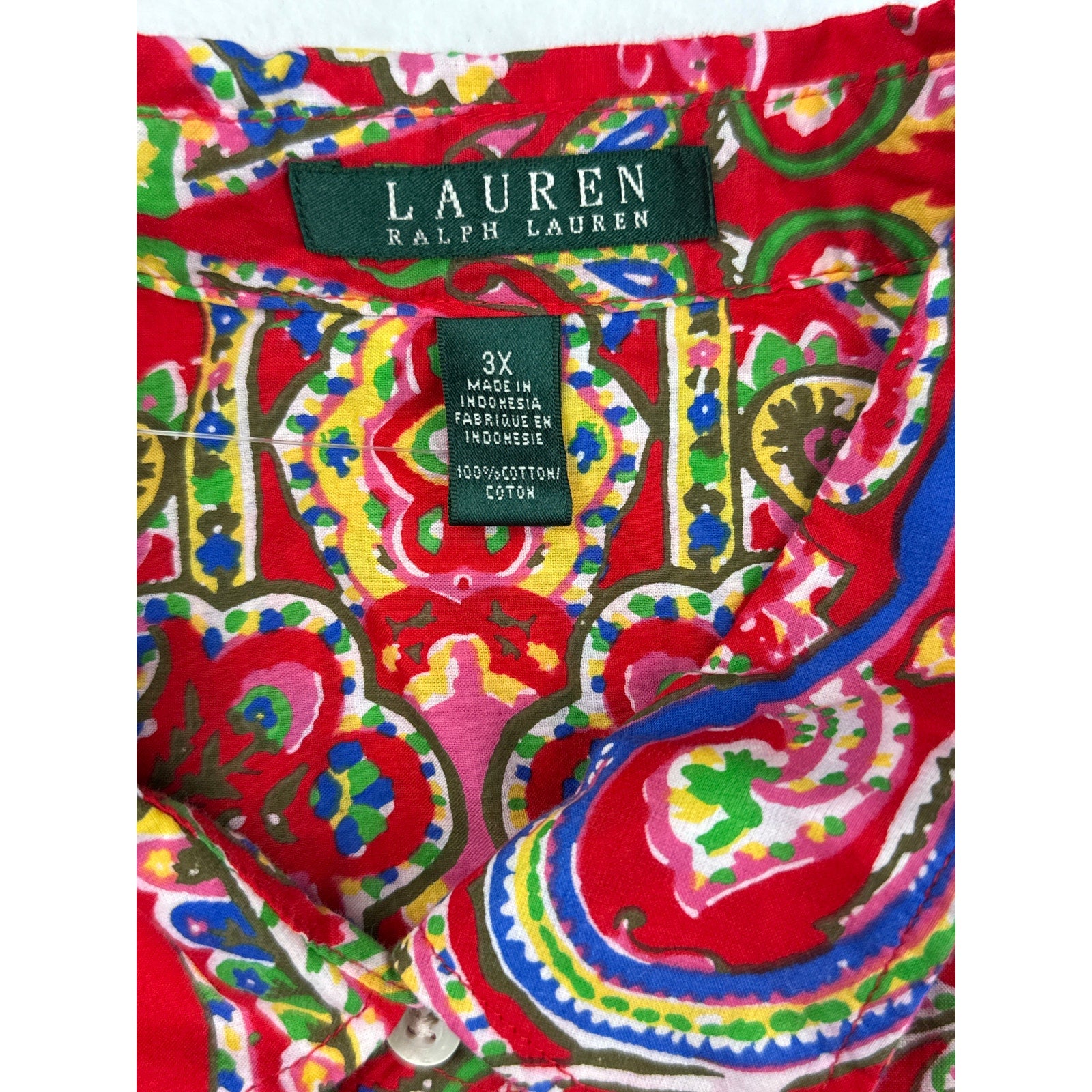 Women’s Green Tag Ralph Lauren Cotton Paisley Button up Sz 3X