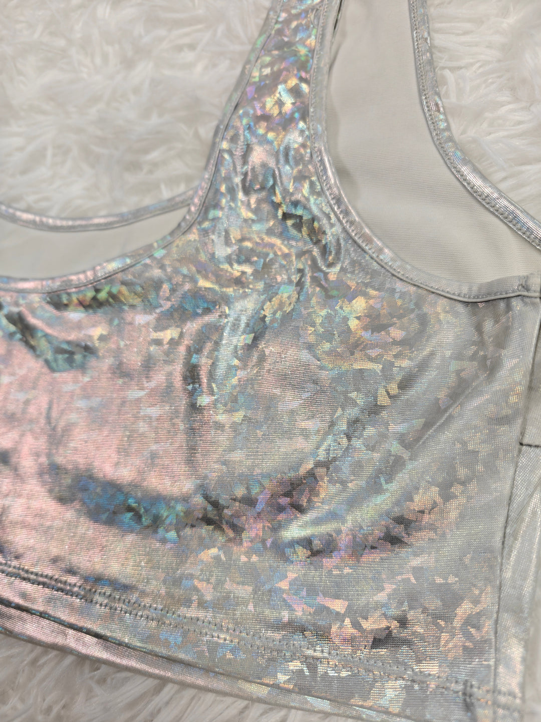 Womens Bear Dance Sports Bra Silver Holographic Large