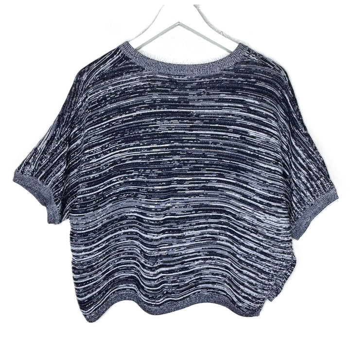 Aritizia Babaton Navy Blue & White Thick Knit Boxy Short Sleeve Cropped Top, Size Small