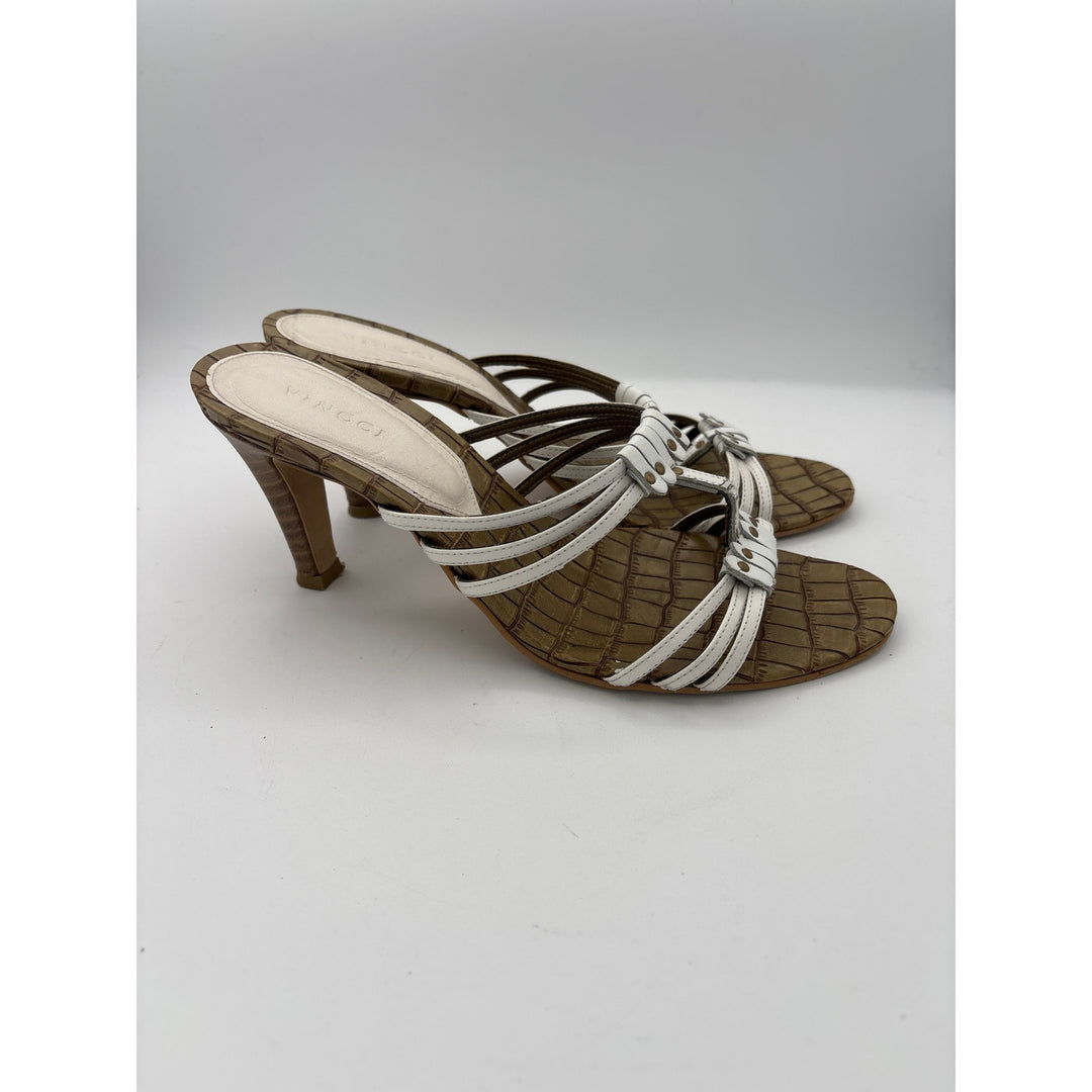 Women’s Vincci Size 8 White & Brown Strappy Heeled Sandals
