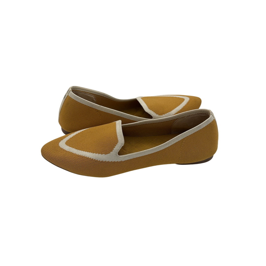 Women’s Birdies Size 8.5 Mustard Yellow Pointed Flats w/ White Accents