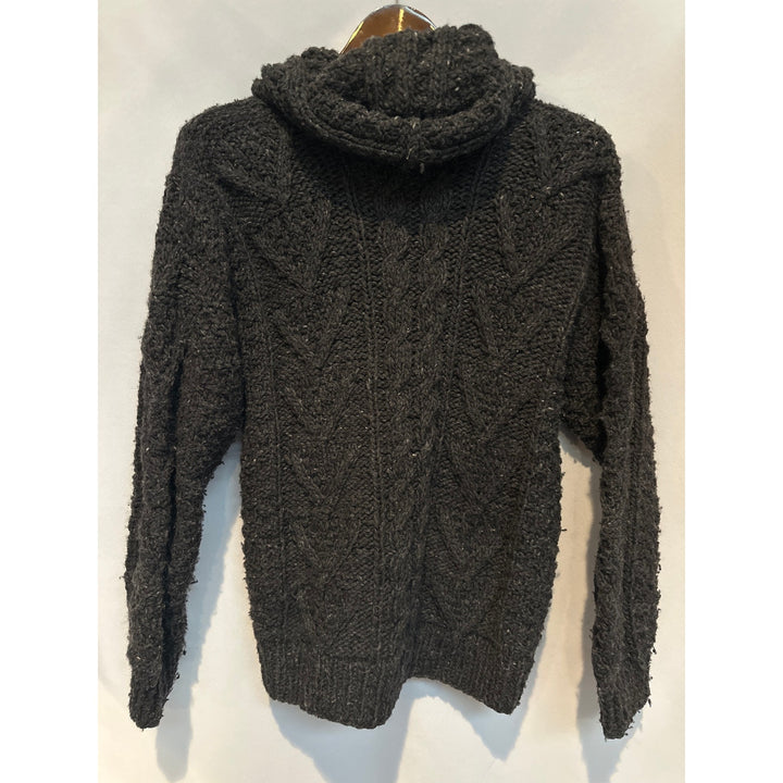 Women’s Handmade black wool zip up hooded sweater size Medium