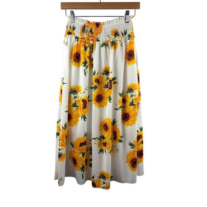 Women’s Size Small Unbranded White w/ Yellow Sunflowers Midi Skirt
