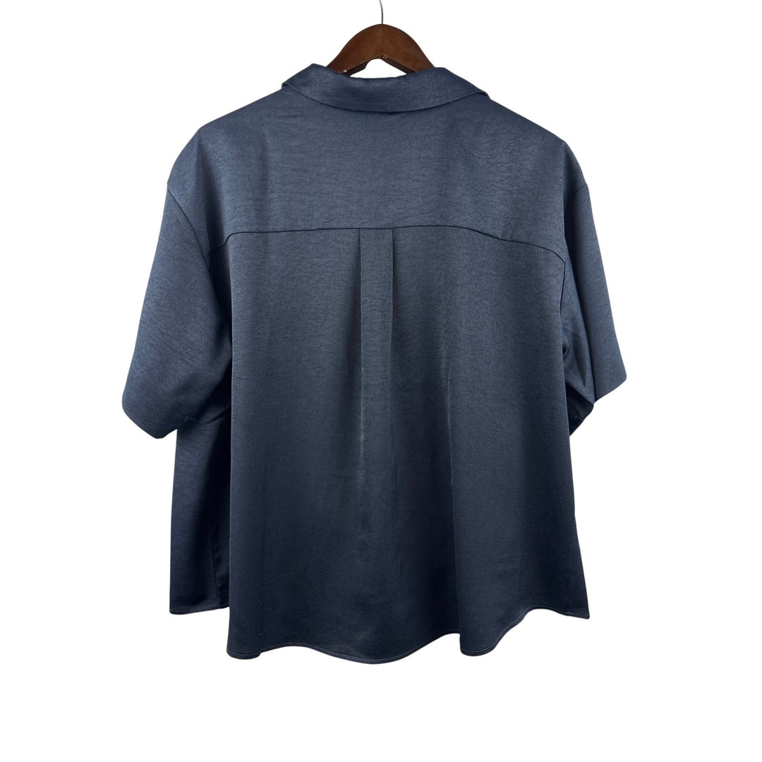 Women’s Wynne Layers Size 1X Navy Blue Satin Blouse