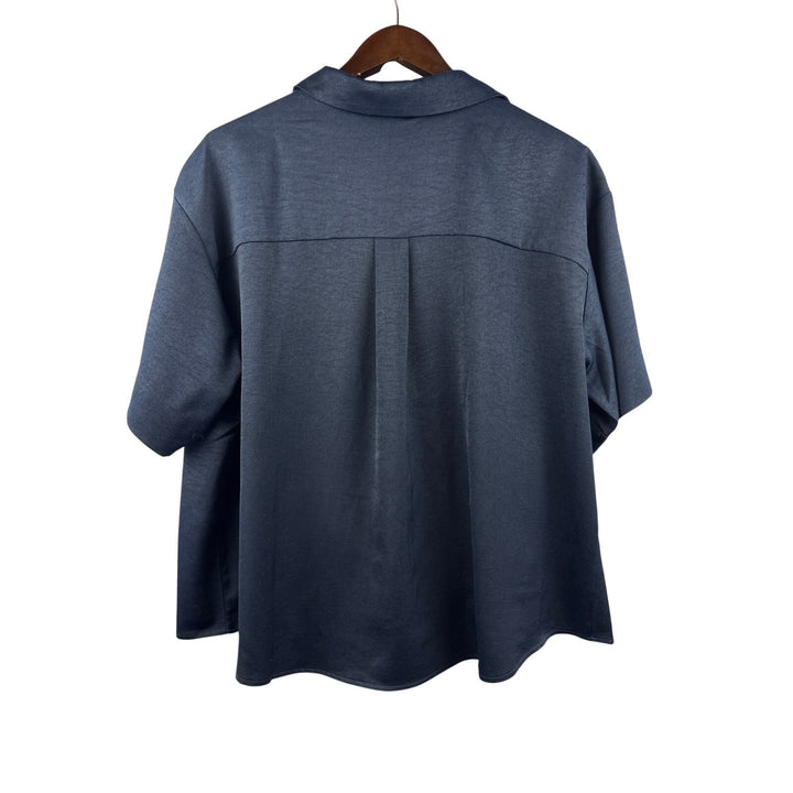 Women’s Wynne Layers Size 1X Navy Blue Satin Blouse