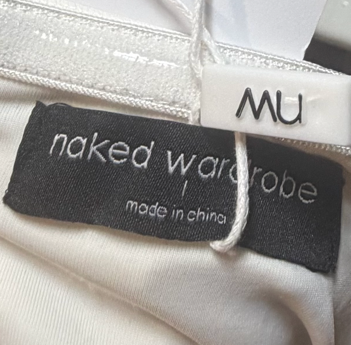 Naked Wardrobe White Faux Leather Ruched Bodysuit Size L NWT Strapless Corset