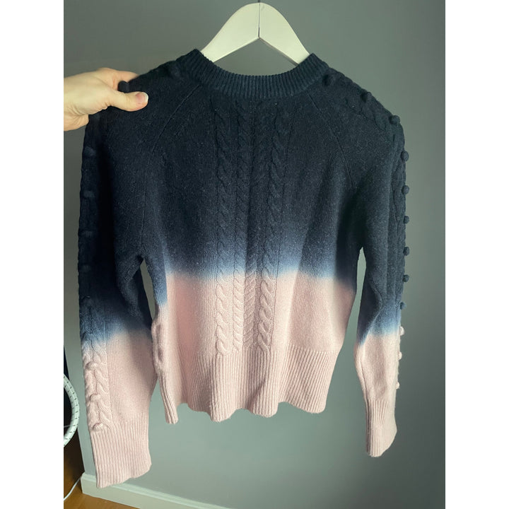 naadam navy blue pink ombre sweater Merino Wool Cashmere blend S Cableknit