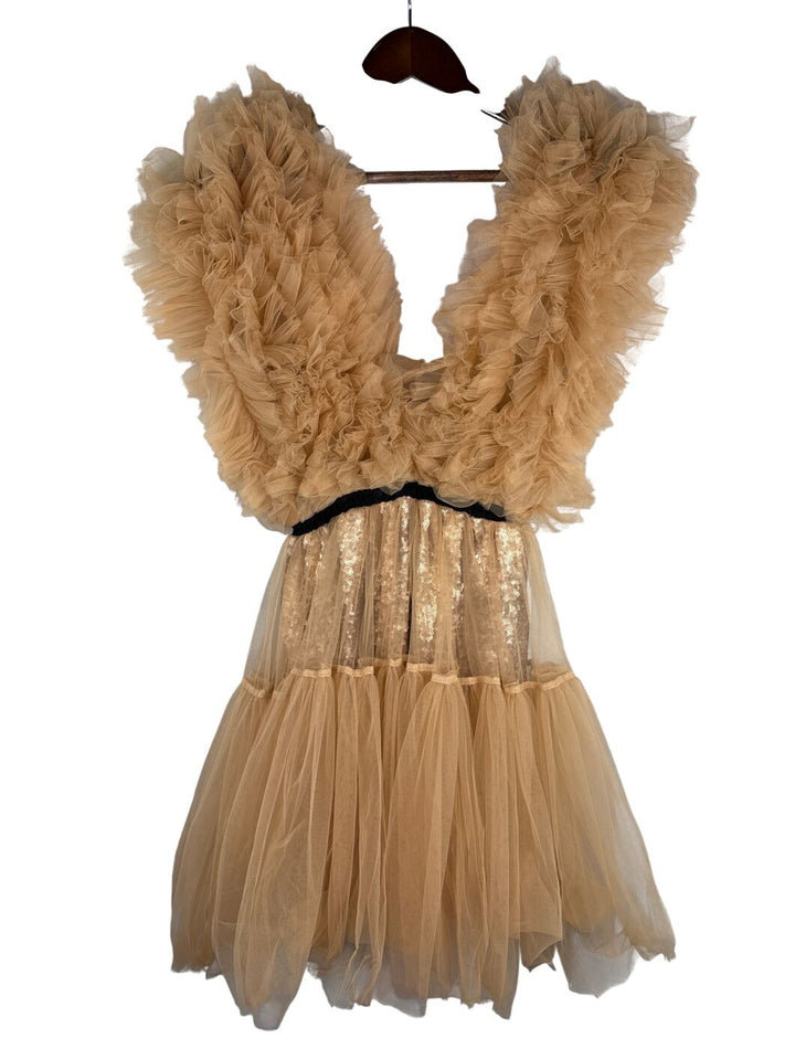 Women Alchemy By Lia Aram Peach Ruched Tulle Mini Dress