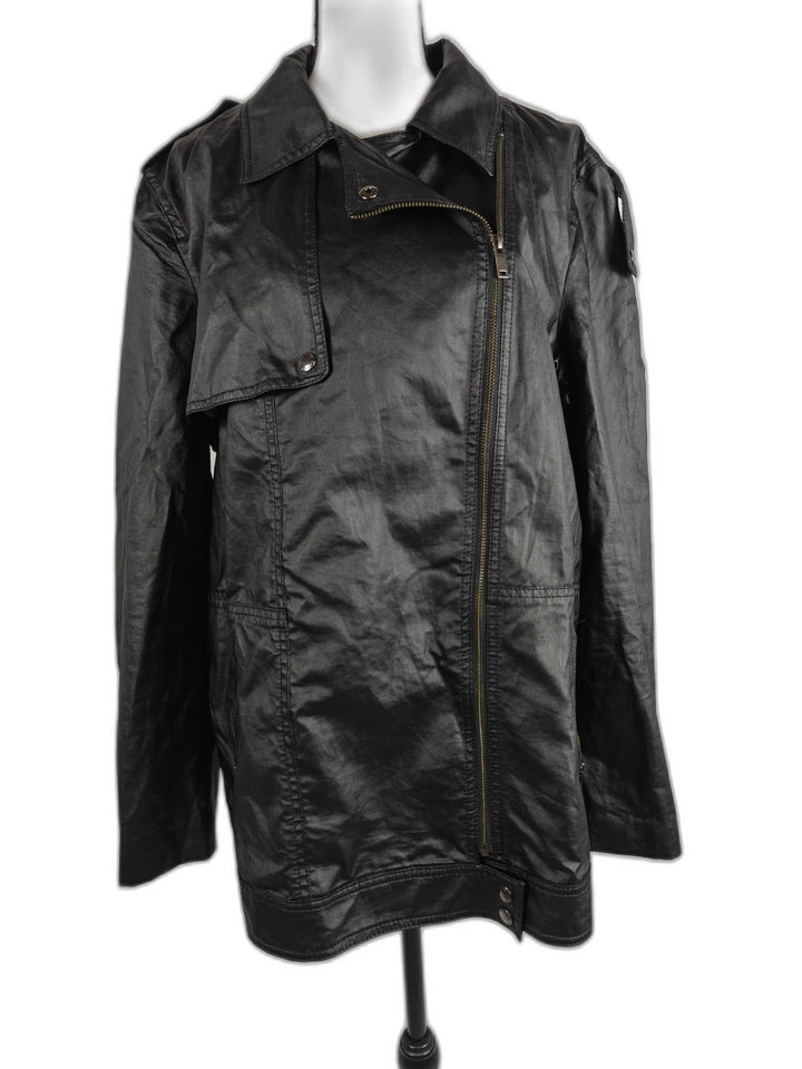 Banana Republic Womens Coated Linen Moto Jacket Black