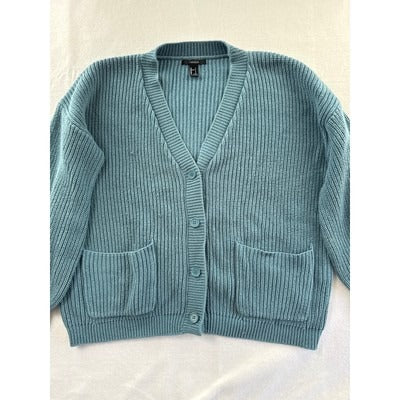 Forever 21 Womens Ribbed Knit Cardigan Sweater With Pockets