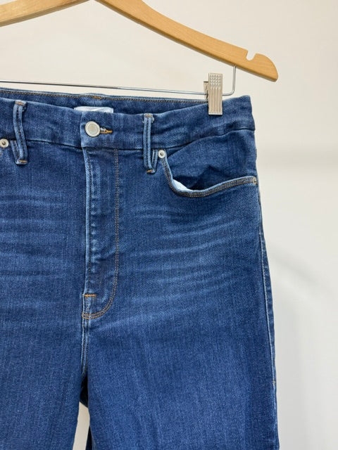 Good American High‑Rise Distressed Skinny Jeans Sz14–18 (Medium Blue, Ankle)