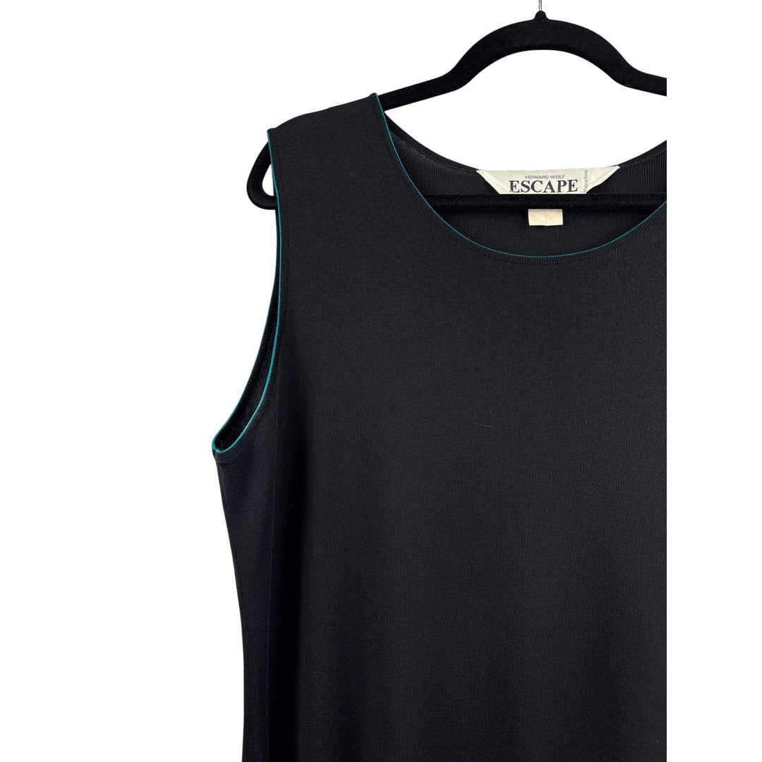 Women’s Howard Wolf Escape Size Large Black Sleeveless Blouse with Teal Stitching