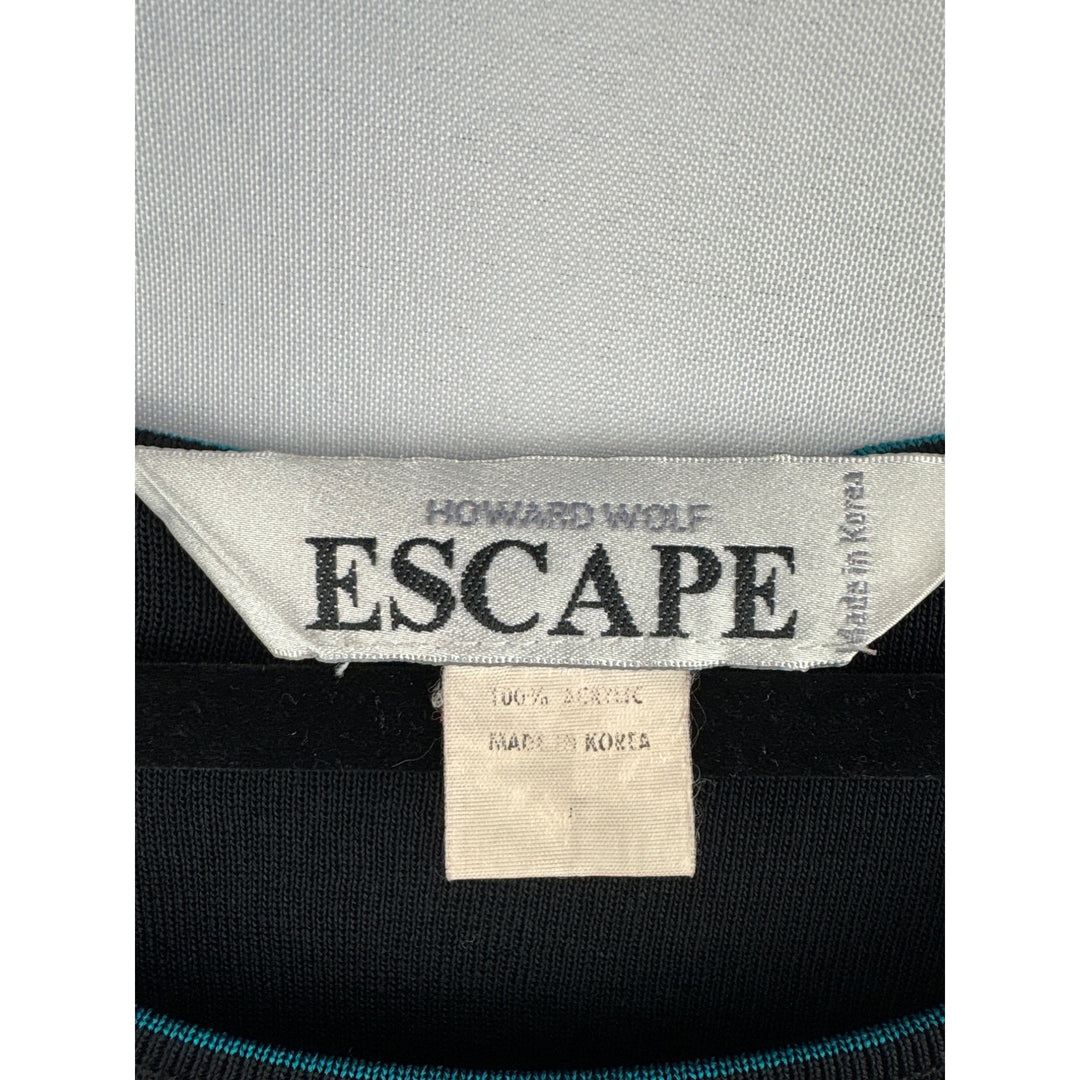Women’s Howard Wolf Escape Size Large Black Sleeveless Blouse with Teal Stitching