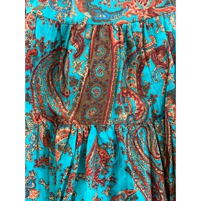 Lauren Ralph Lauren Petite A-Line Skirt PL 100% Cotton Paisley Print Turquoise & Brown
