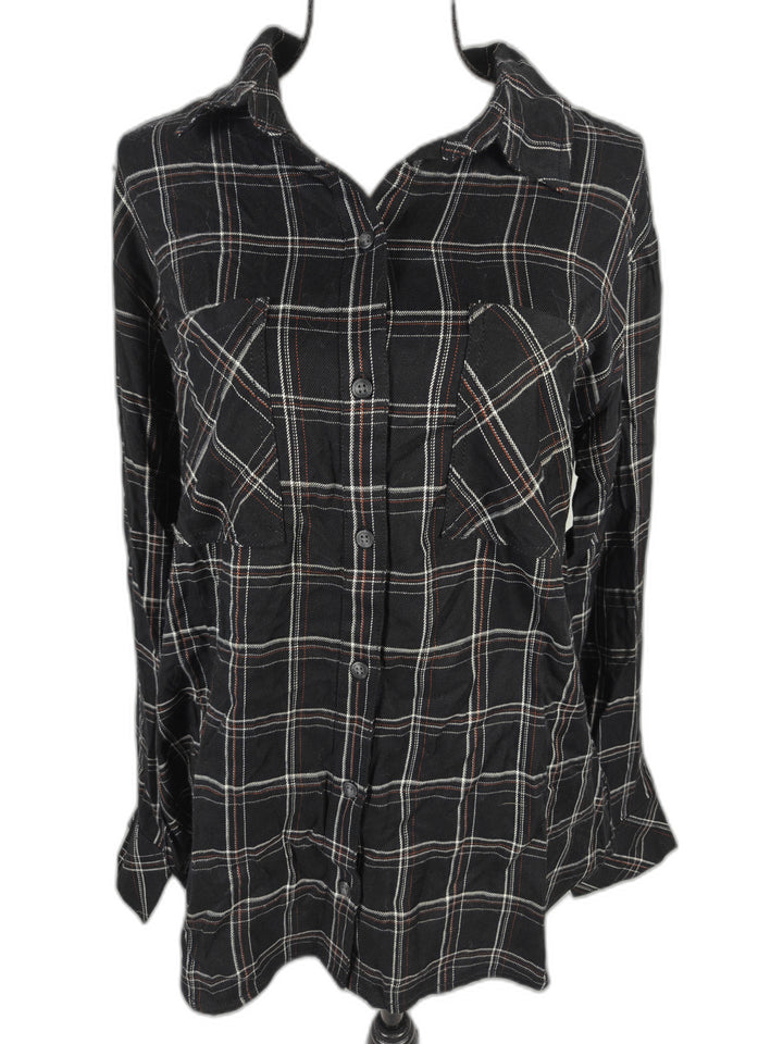 Women’s Sanctuary Boyfriend Shirt Black Plaid Medium NWT