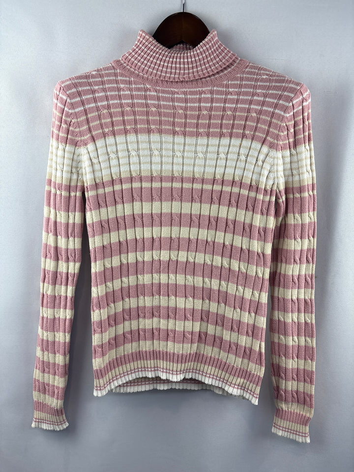 Women’s Liz&amp;Co Medium Pink &amp; Beige Stripe Turtleneck Sweater