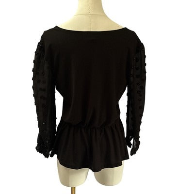 Women’s Fifty Street Black V-neck Long Sleeve Blouse Sz M